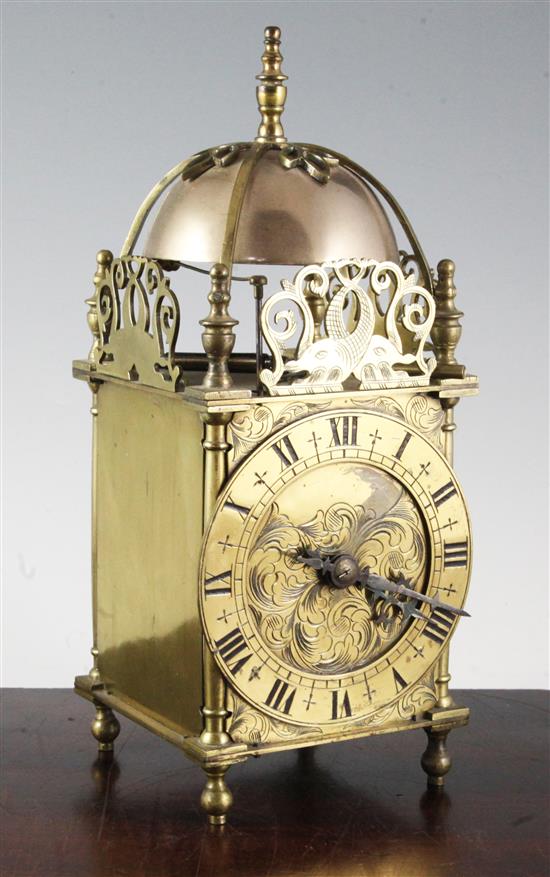 A brass lantern clock, 29.5cm